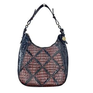 Brahmin Quincy Quilt Embossed Croc Leather Renee Hobo Shoulder Bag Purse
